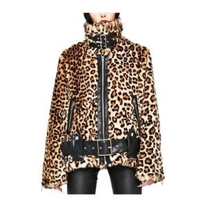 Blank NYC Faux Fur Leopard Print Moto Jacket Size XS